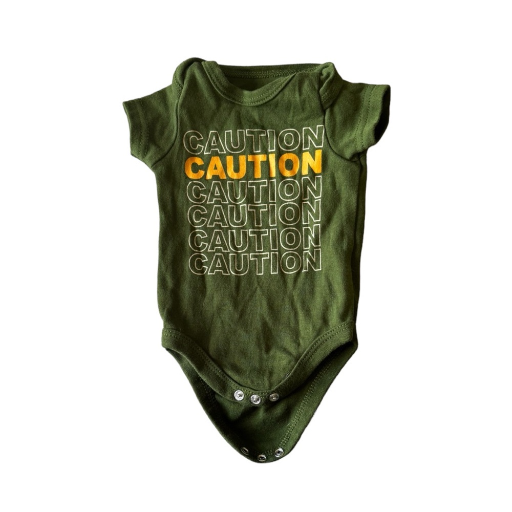 3 FOR $20 MONKEY BARS 0-3M Green & Yellow “ Caution” Onesie